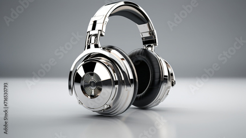 3d rendered illustration of a chrome headphones photo