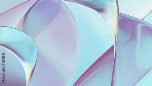 Abstract liquid iridescent holographic glass curved wave in motion colorful background 3d render. Gradient design element for backgrounds, banners, wallpapers, posters and covers