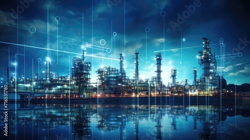 oil and gas power plant refinery with storage tanks facility for oil production or petrochemical factory infrastructure and oil demand price chart concepts as wide banner with copy  Generative Ai
