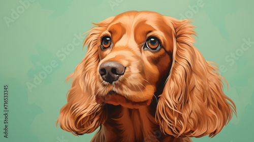 Cocker Spaniel with Soulful Eyes on a Teal Background