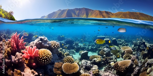 Vibrant coral reef contributing to healthy ecosystems   Vibrant coral reef  healthy ecosystems  underwater