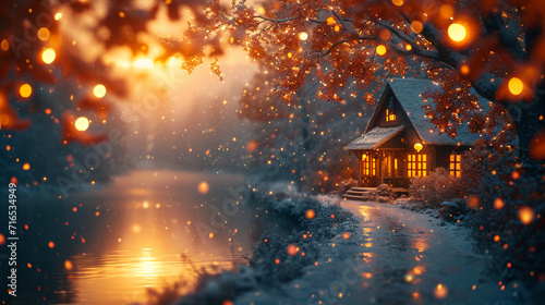 magic lantern winter setting. AI generative