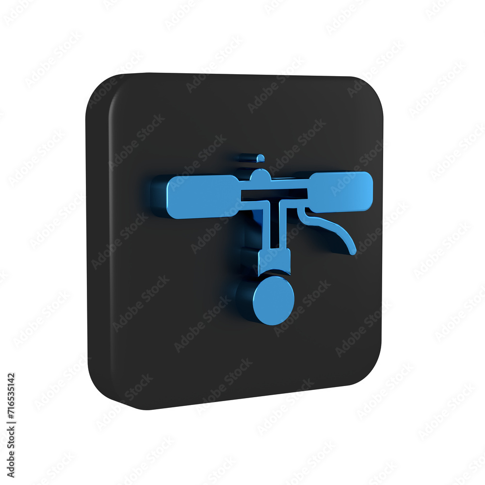 Blue Bicycle handlebar icon isolated on transparent background. Black square button.