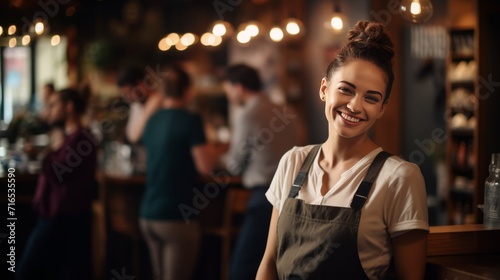 Waitress at Work Amidst Bustling Bar Scene