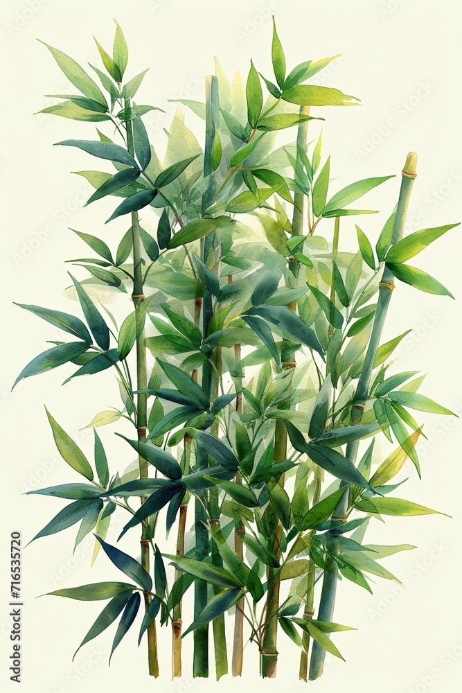 Fototapeta premium A seamless watercolor illustration featuring bamboo leaves, reflecting the beauty of Asian nature with a touch of Japanese and Chinese artistic influence.