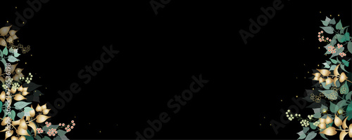 Vector art deco luxury flower, leaves, gold shine line art background. Golden botany banner. Japanese style Hand drawn vector. Line art style design. Hand drawn florals for packaging,coveand wall arts