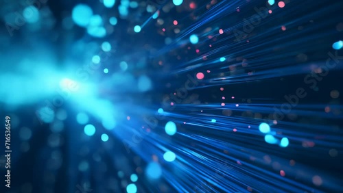 Blue and pink light streaks converge towards a bright point against a dark background, creating a sense of speed and energy. The image is abstract and futuristic, with a technological feel.