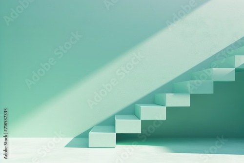 Business Growth Concept: Abstract Stairs on Light Green Background with Shadow