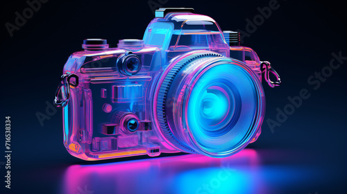 3d rendered illustration of a neon style camera