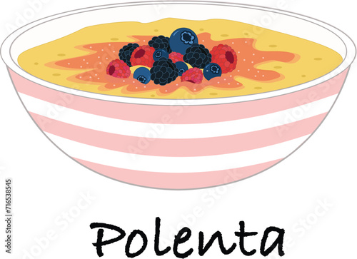 Polenta Italian porridge with butter and berries vector illustration