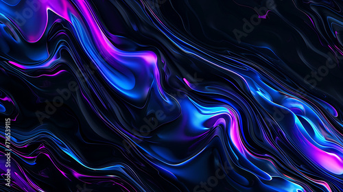 a black background with a few neon colors waves, geometric waves shapes, dark blue, purple, black, mostly black