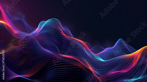 a black background with a few neon colors waves  geometric waves shapes  dark blue  purple  black  mostly black