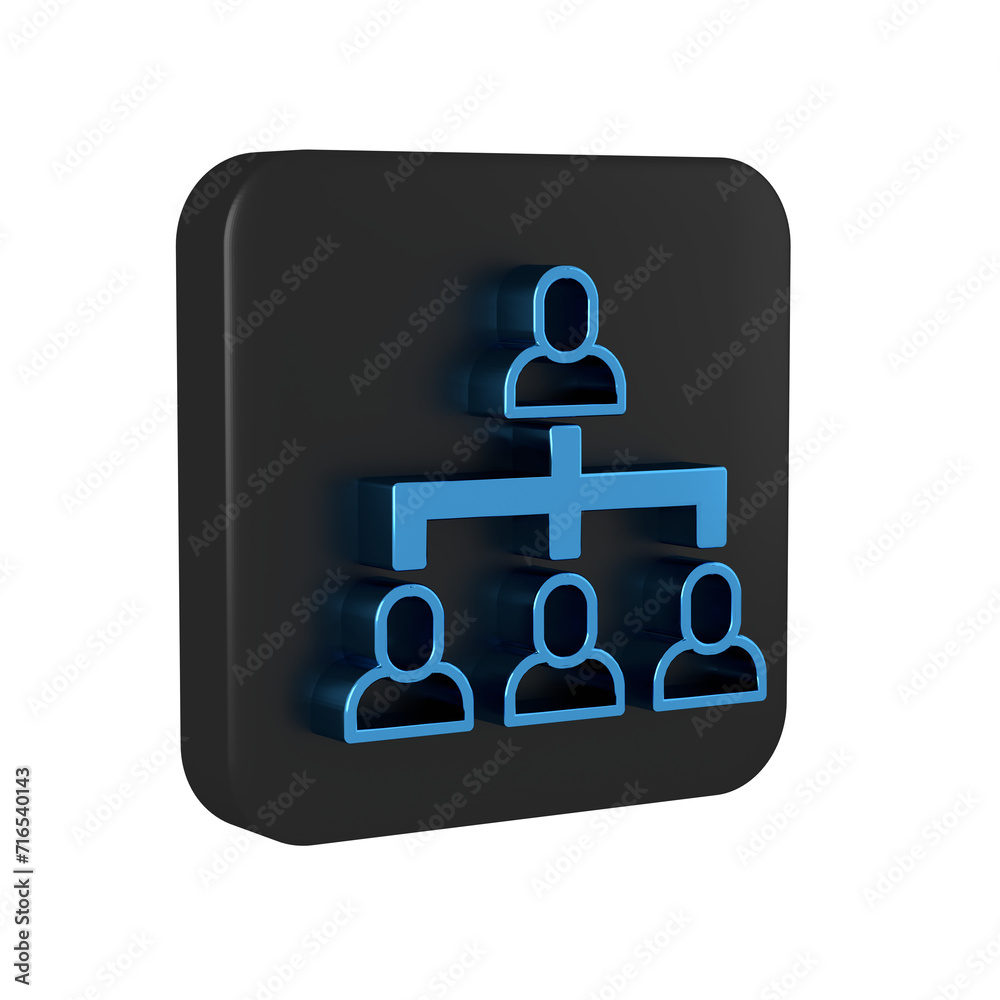 Blue Business hierarchy organogram chart infographics icon isolated on transparent background. Corporate organizational structure graphic elements. Black square button. Blue Business hierarchy organogram chart infographics icon isolated on transparent background. Corporate organizational structure graphic elements. Black square button.