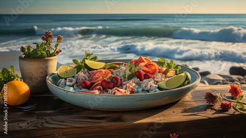 Seaside Culinary Delight Wallpaper, Photo Realistic, Generative AI
