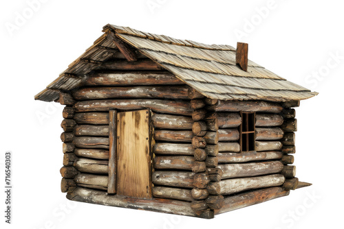 An old wooden hut or house, transparent or isolated on white background photo