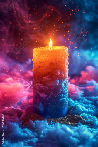 one candle in all the colors of the rainbow. AI generative