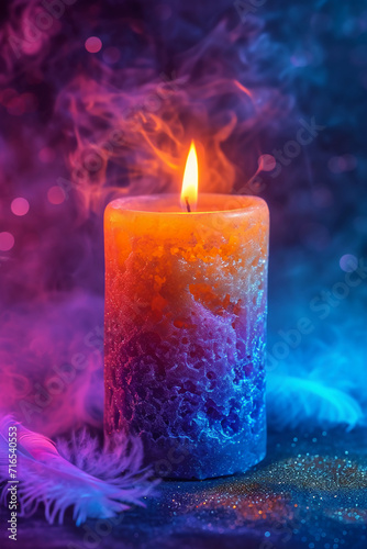 one candle in all the colors of the rainbow. AI generative