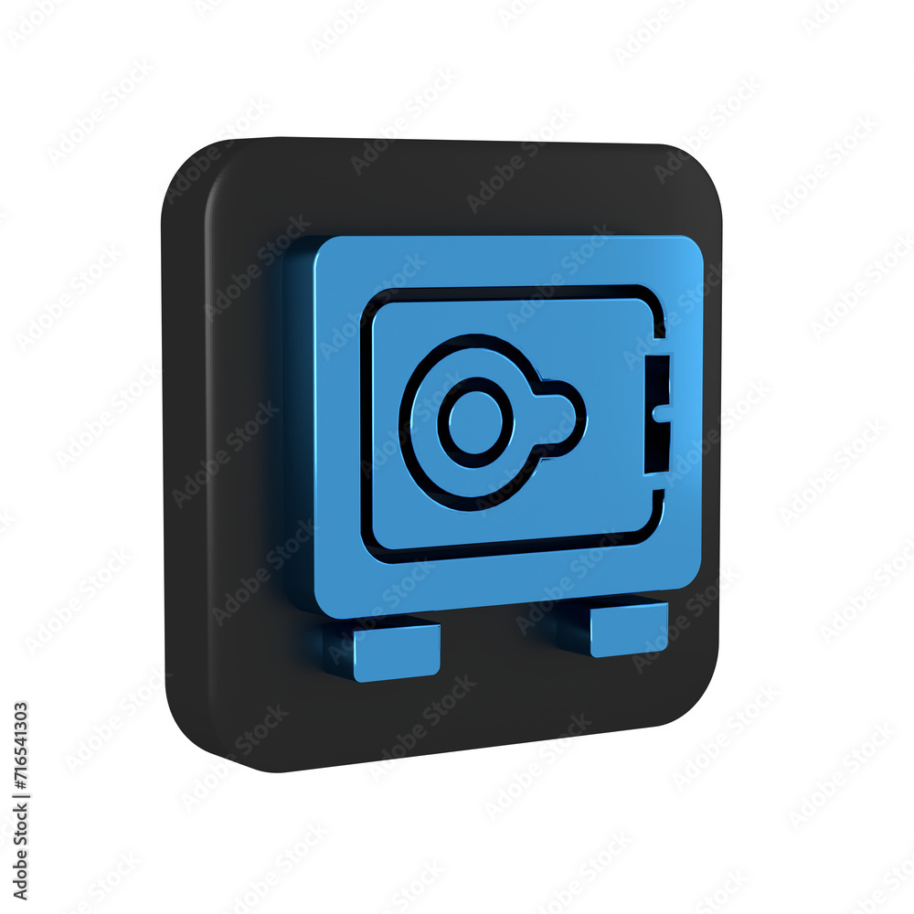 Blue Safe icon isolated on transparent background. The door safe a bank vault with a combination lock. Reliable Data Protection. Black square button. Blue Safe icon isolated on transparent background. The door safe a bank vault with a combination lock. Reliable Data Protection. Black square button.
