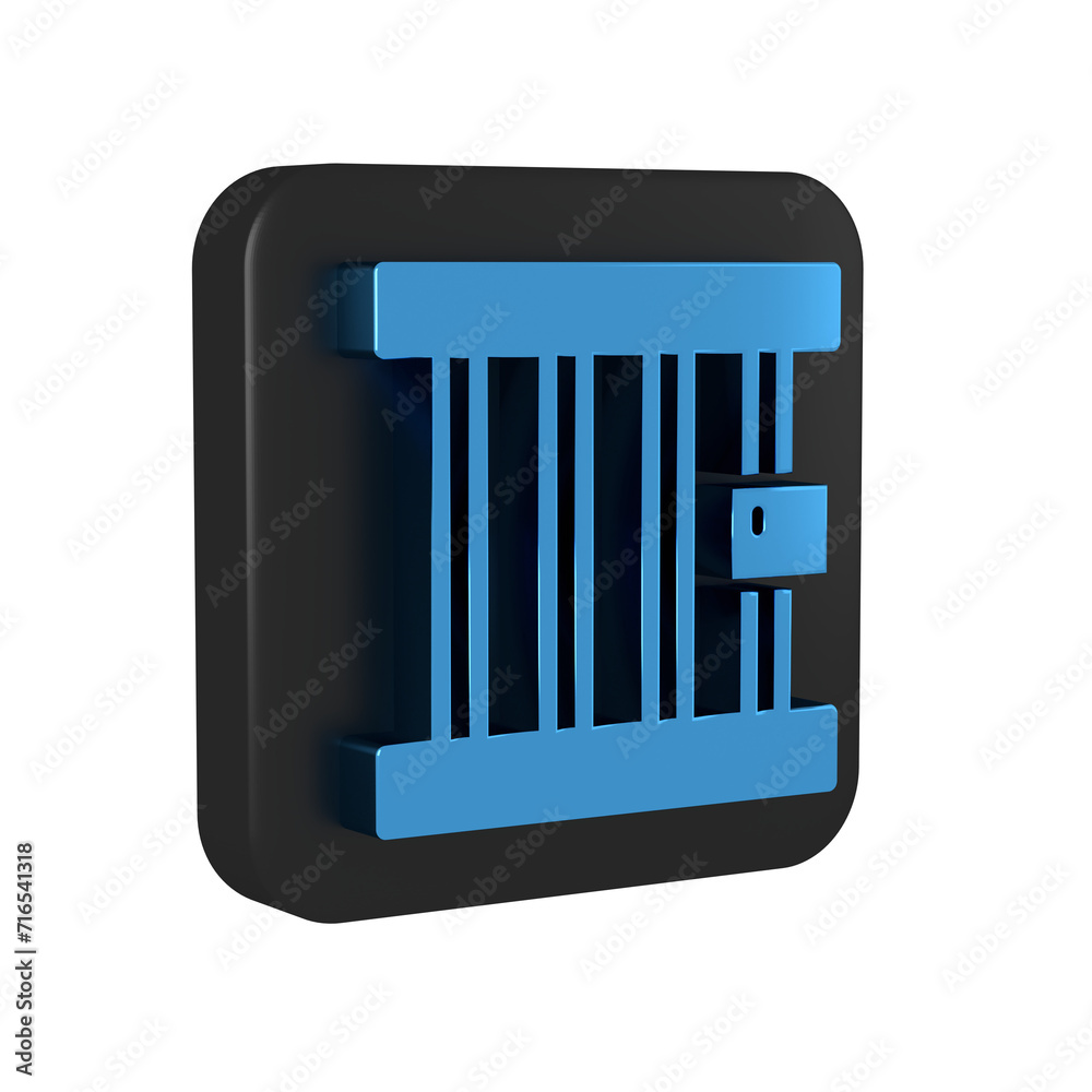 Blue Prison window icon isolated on transparent background. Black square button.