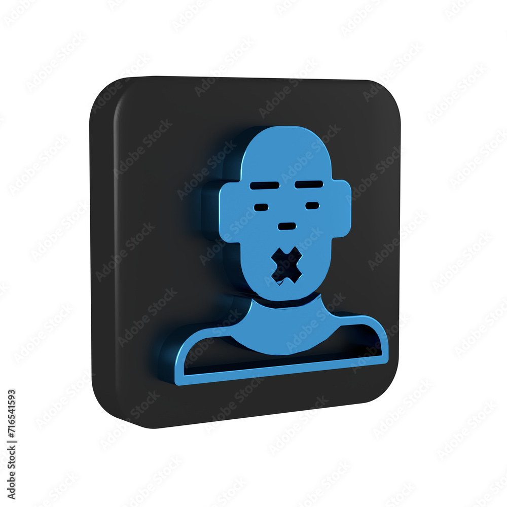 Blue Head of deaf and dumb guy icon isolated on transparent background. Dumbness sign. Disability concept. Black square button. Blue Head of deaf and dumb guy icon isolated on transparent background. Dumbness sign. Disability concept. Black square button.