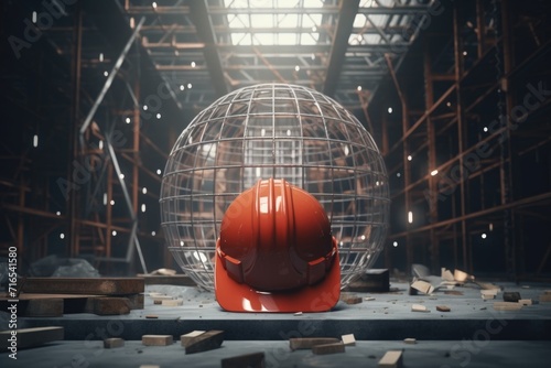 Construction helmet lying on the construction site