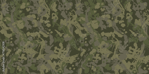 Abstract jungle camouflage seamless dark khaki green pattern. Camo background, curved wavy stripped. Military print for design, wallpaper, textile. Vector illustration