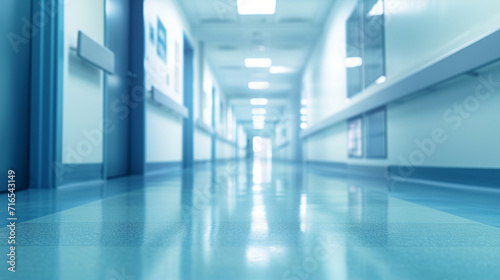 A digitally designed hospital hallway that embodies modernity and healing, with a blurred background for a tranquil effect The minimal text and crisp graphics provide clear navigation and infor