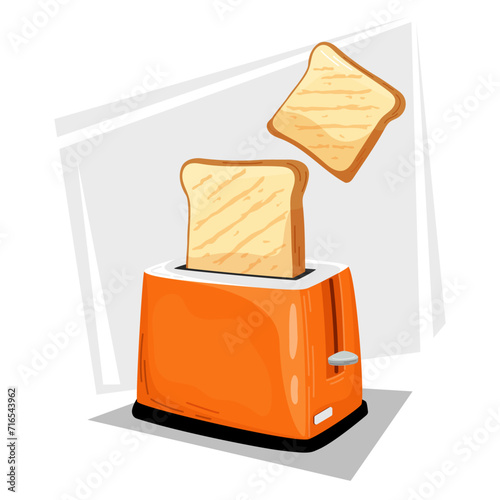 Vector illustration of a toaster with toasted slices of bread. Illustration of breakfast, food. Kitchenware.