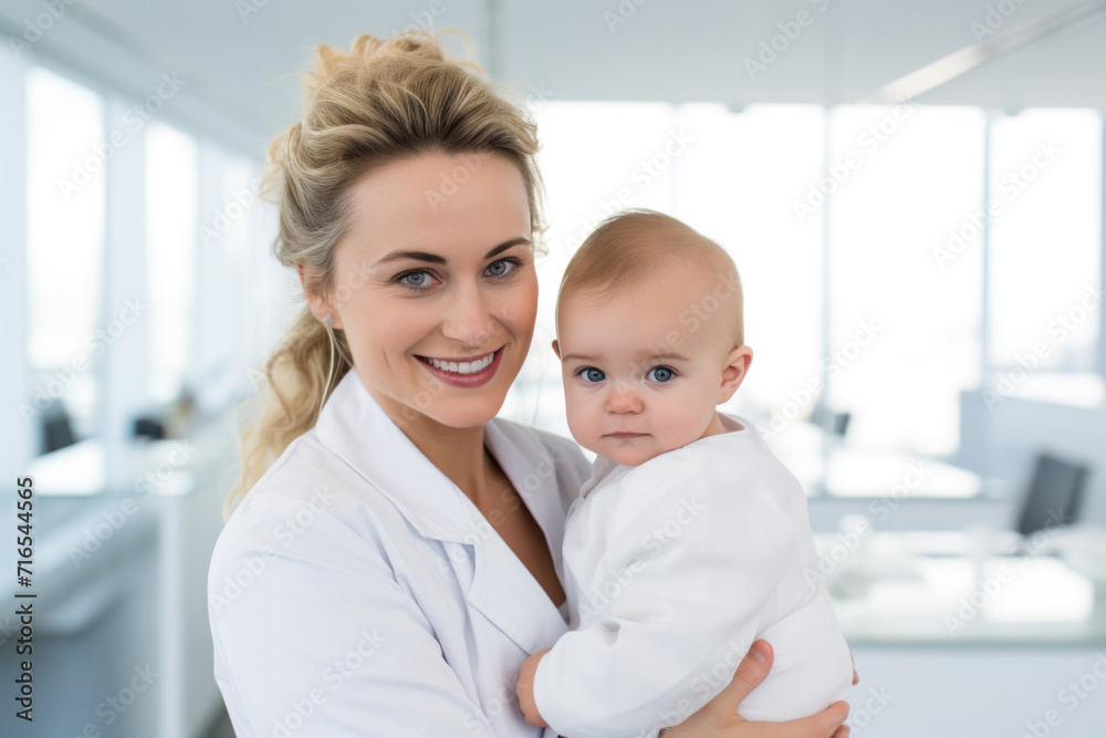 A cheerful pediatrician examines a happy toddler. A cheerful pediatrician examines a happy toddler.