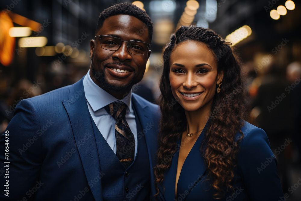 Successful teamwork: a happy businesswoman and businessman in an office, exuding confidence, togetherness, and professionalism. Successful teamwork: a happy businesswoman and businessman in an office, exuding confidence, togetherness, and professionalism.