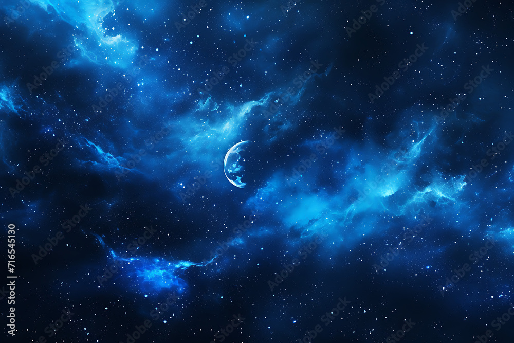 Fototapeta premium blue night sky with stars and the moon, in the style of infinite space, 