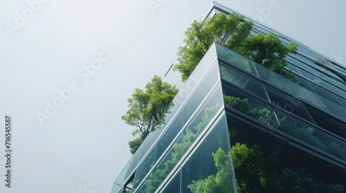 modern office building in the city, office building, Sustainble green building. Eco-friendly building. Sustainable glass office building with tree, Ai generated image 