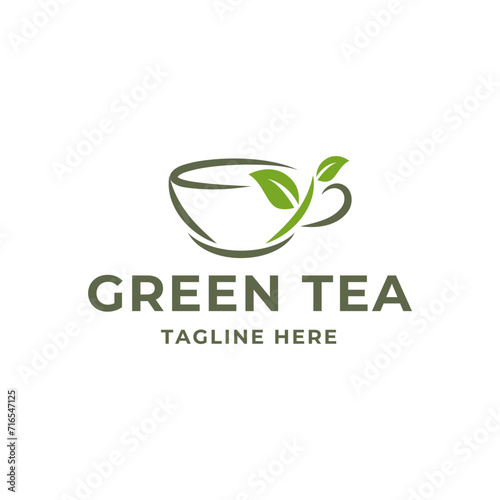 Natural green tea cup for logo design concept editable.