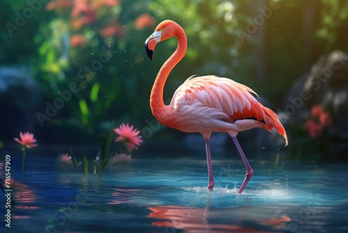 Beautiful flamingo in summer