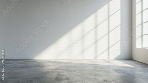 Empty room with minimalist white wall background with sun shadow for product presentation