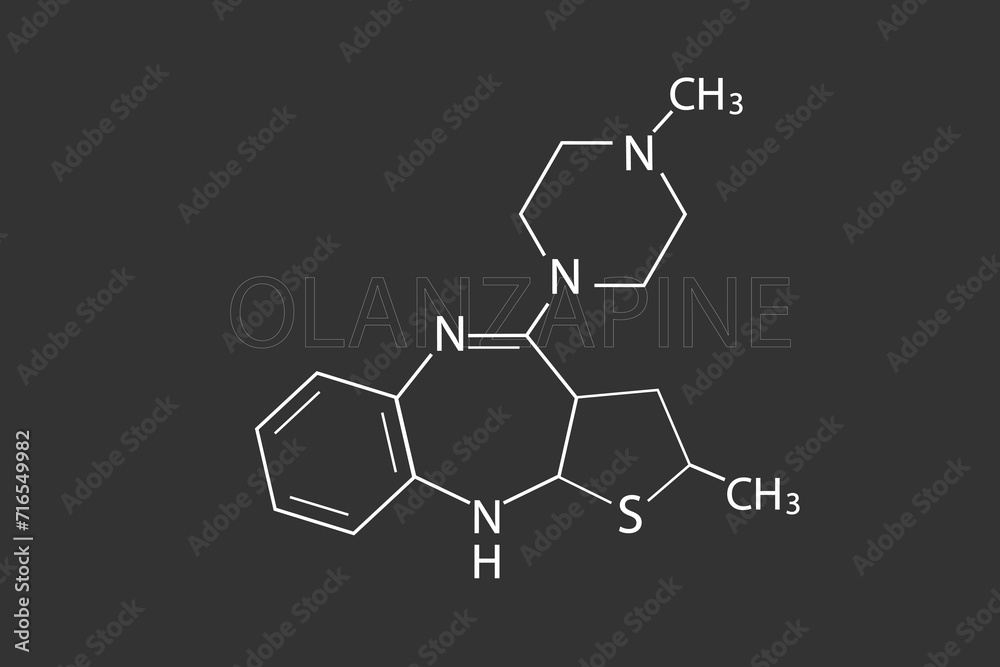 Fototapeta premium Olanzapine molecular skeletal chemical formula 
