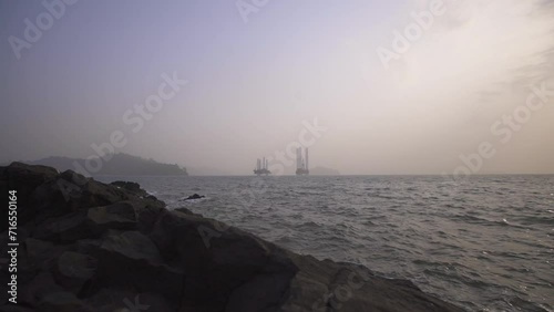 Oil platform in the sea off the coast of Limbe, Cameroon, Africa photo