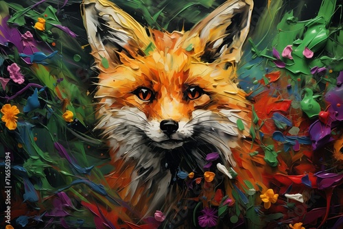 A drawing of a fox in flowers