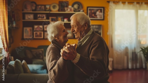 Older Couple Dancing in Living Room, Joyful Moments of Togetherness