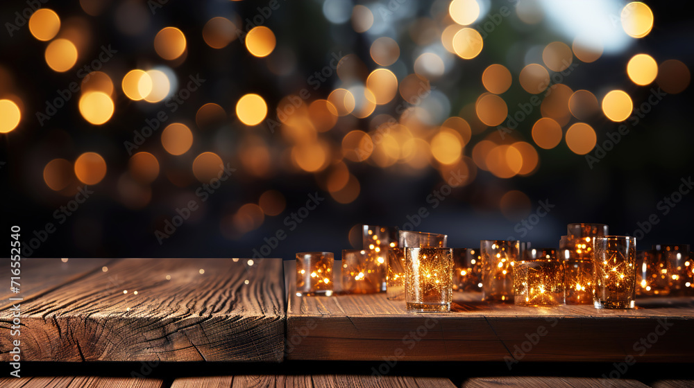 Glowing Ligh Wooden Table of Blur Background With Copy Space Glowing Ligh Wooden Table of Blur Background With Copy Space