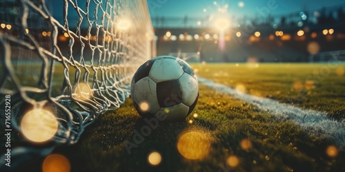 Victory. Soccer ball in a net