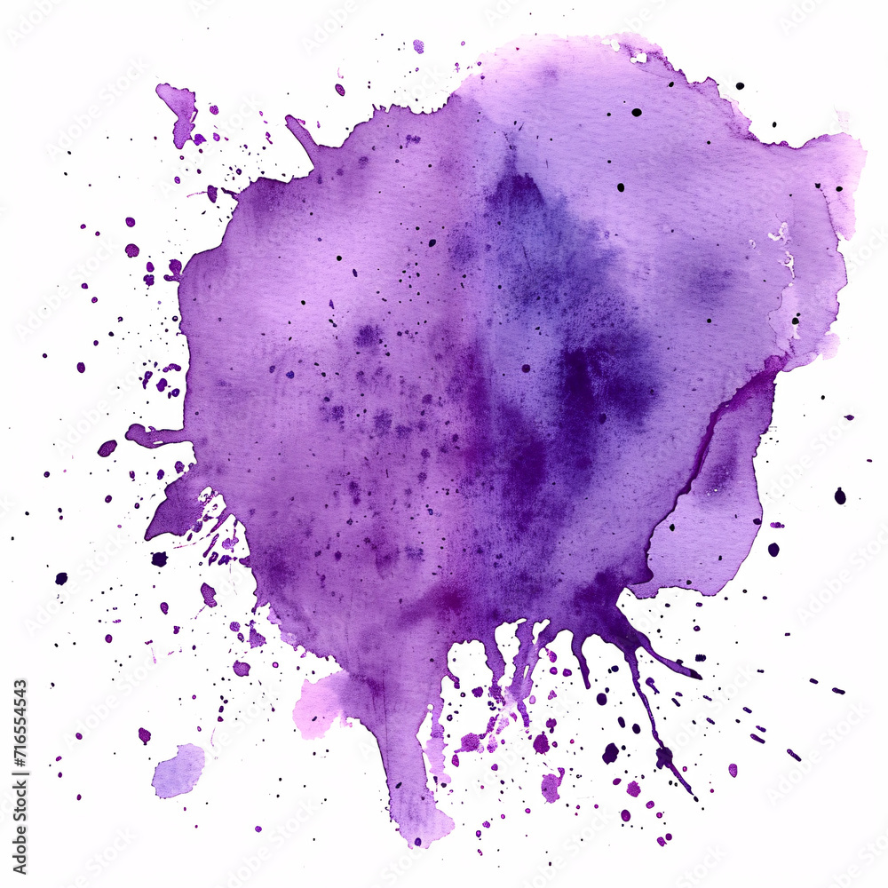 purple watercolor splashes forming a blob on a white background for creative design projects
