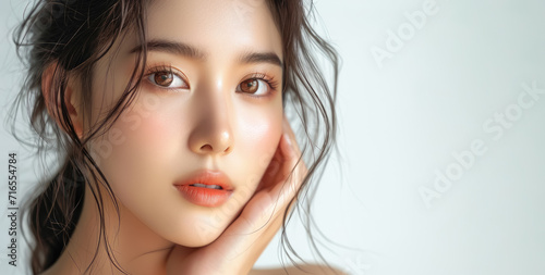 Young asian beauty woman with clean fresh skin on white background, .beauty and spa , Face care and treatment, Cosmetology photo