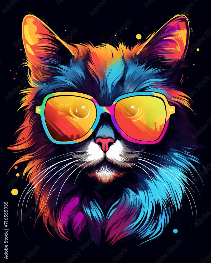 Cool cat in sunglasses: a colorful vector art illustration for t-shirt design
