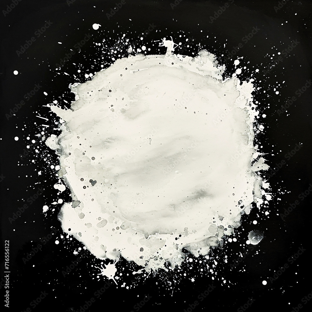 white watercolor splashes forming a blob on a black background for creative design projects
