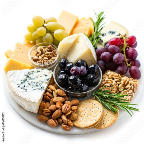 Plate of Cheese, Crackers, Grapes, Nuts, and Grapes