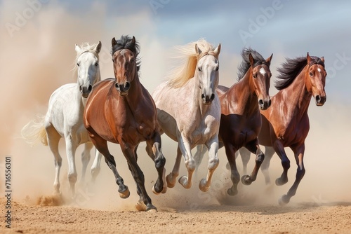 Group of horses running gallop in the desert. © Lubos Chlubny