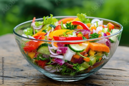 Mixed vegetable salad in clear glass bowl