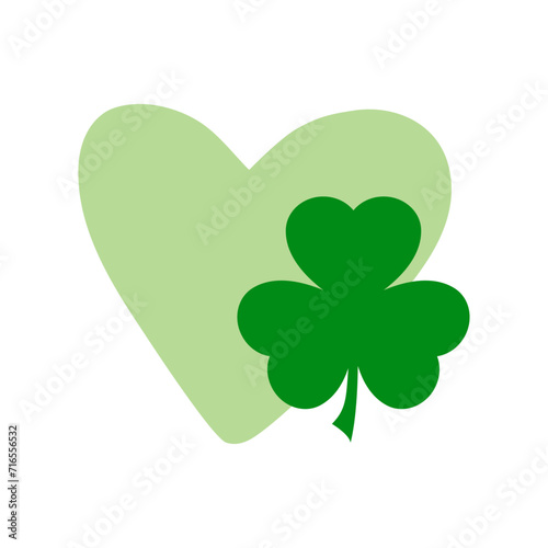 Día de San Patricio. Silueta de trébol con corazón para su uso en felicitaciones y tarjetas