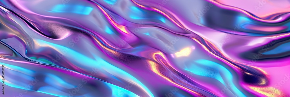 Iridescent chrome wavy gradient cloth fabric abstract background, ultraviolet holographic texture. Iridescent chrome wavy gradient cloth fabric abstract background, ultraviolet holographic texture.